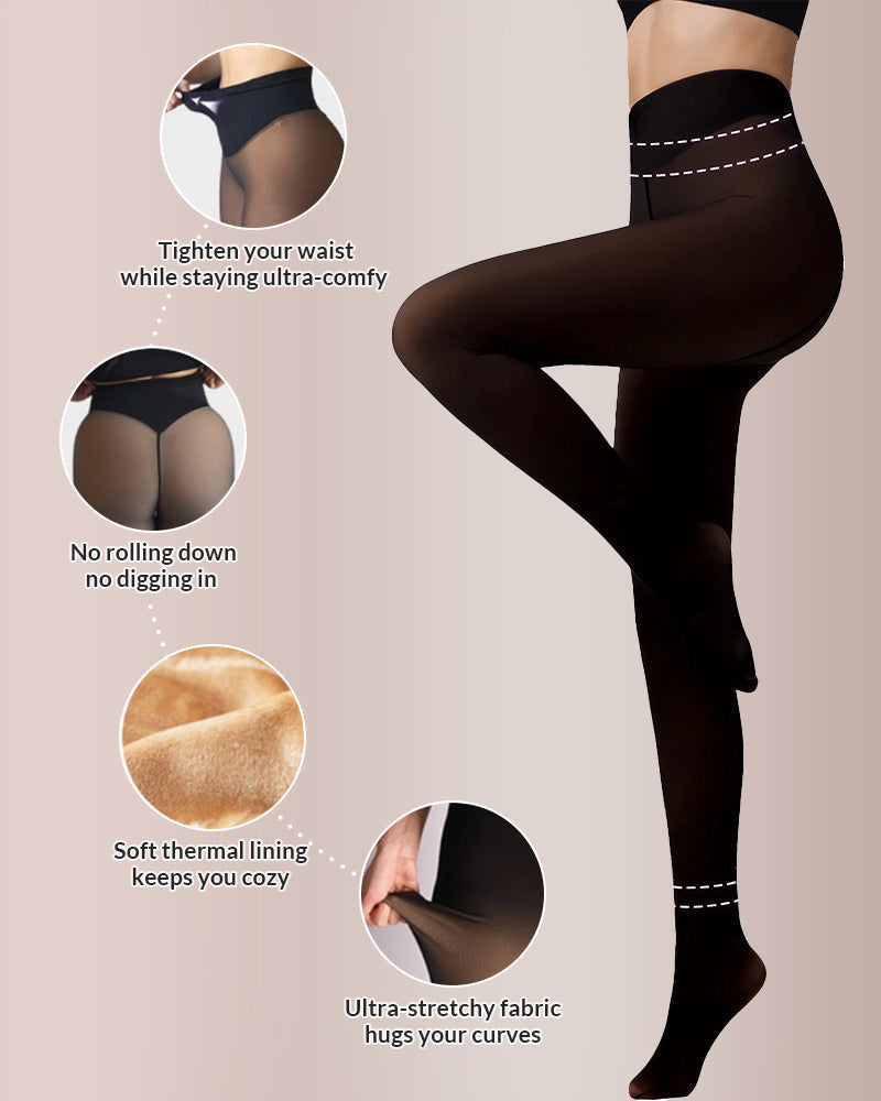 Black tights with features highlighted on a beige background